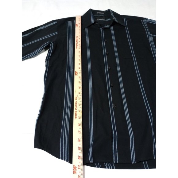 PLAYA GRANDE Button Down Long Sleeve Black Shirt Stripe Blue Size Medium Cotton - Picture 6 of 8